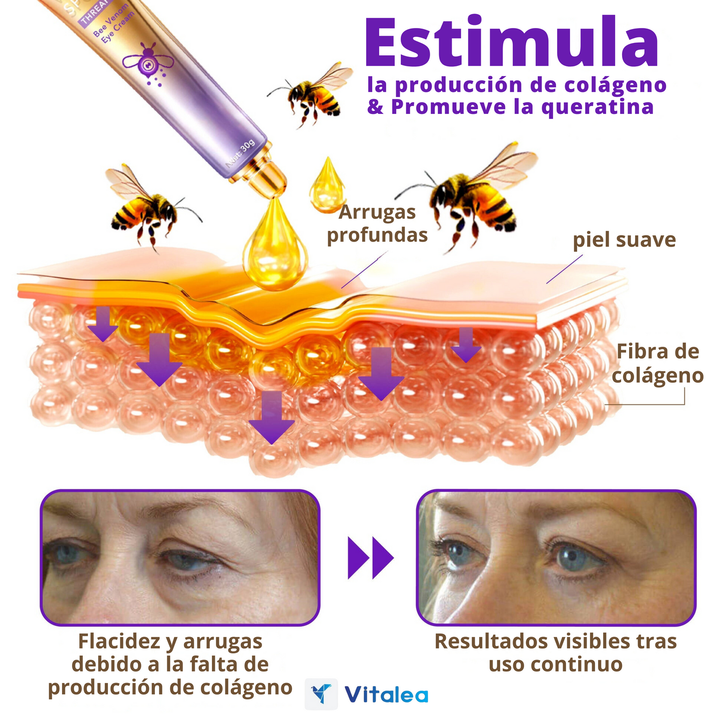 Vitalea HoneyVive🧴 Crema facial Anti-Edad de Colágeno